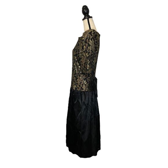 Vintage 90's Dress Miss Dorby Tapestry and Satin Black Gold Dress with Bow Sz 16 - Picture 5 of 6